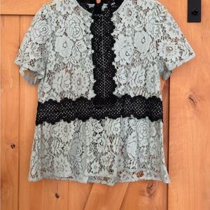 Zara Women's Lace Peplum Top with Black Crochet Trim - Sage